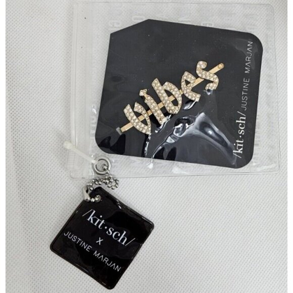 New Kitsch X Justine Marjan Gold Color VIBES Rhinestone Bobby Pin - Picture 2 of 3